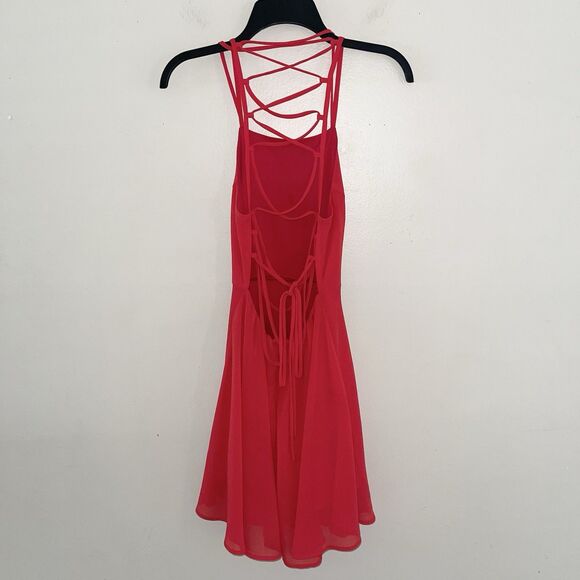 Lulus Solid Red Strappy Dress Size XS Womens Party Lace Up Cross Back Fit Flare - Picture 6 of 10